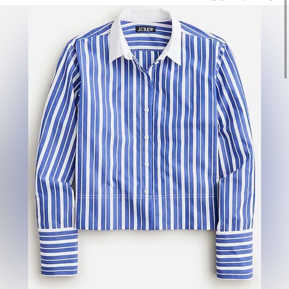 J. Crew Organic Cotton Garçon Button Down Blouse Pin Stripe Chic Preppy Cropped - Picture 3 of 9